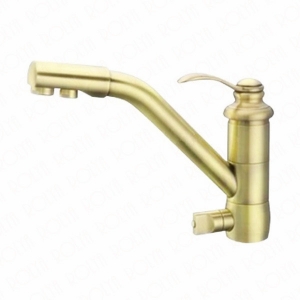 Rolya Heavy Solid Brass Ro Tri-Flow Golden Kitchen Faucet with Pure Water Filter