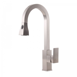 Rolya Solid Heavy Brass Square Style Nickle Brushed Pullout Sink Mixer Tap Kitchen Faucet 