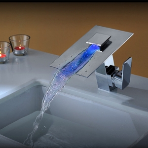 Rolya Chrome Finished Square LED Waterfall Basin Tap Bathroom Faucet