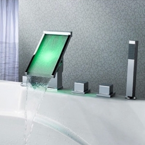Rolya square style widespread waterfall LED tub faucet  