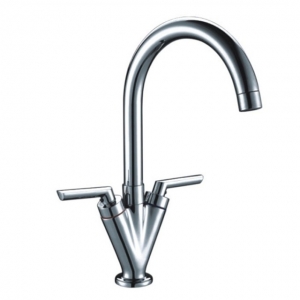 Rolya Exclusive Twin Levers Kitchen Faucet Gooseneck Sink Mixer Taps
