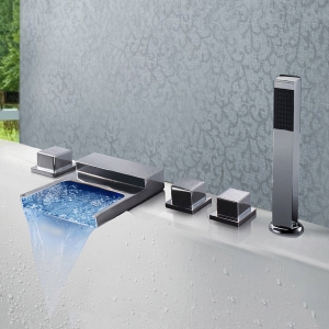 Rolya 5 piece widespread LED bathtub faucet waterfall