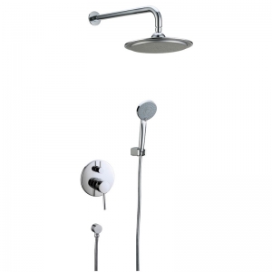 Contemporary Chrome Wall Mounted Double Handles Shower Mixer Set Brass with 8" round Shower Head and Hand Shower