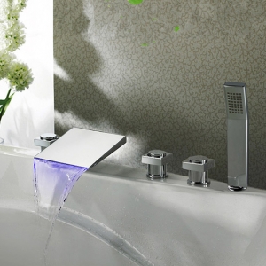 Rolya three handles LED WATERFALL Tub Faucet with Handshower set