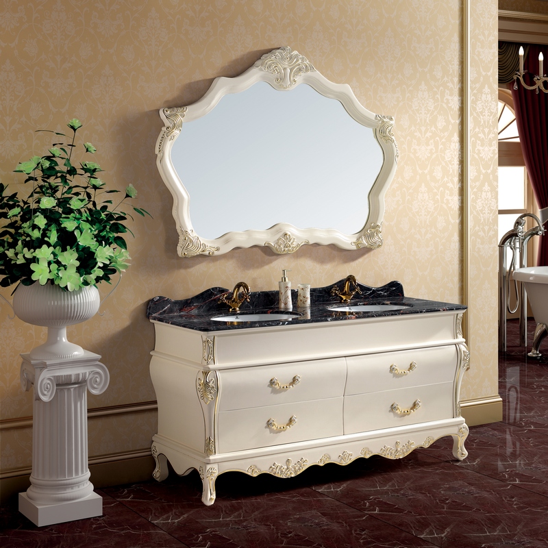 Empire Bathroom Vanity Cabinet with Double Sink and Marble Top