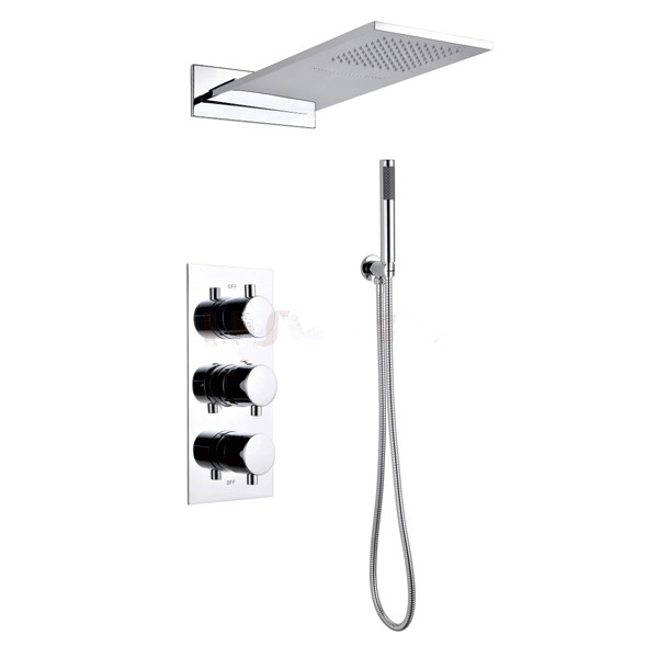 Luxury Hotel Decor Brass Concealed Rainfall Douche Robinet In wall Thermostatic  Waterfall Bathroom Shower Set System