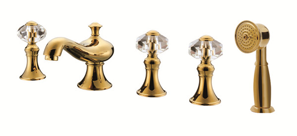 Rolya Luxurious Golden 5Pcs Roman Tub Filler Bath Faucet Mixer Taps