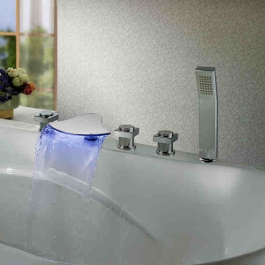 Rolya Fan shape Waterfall 5pcs LED Bathtub Faucet Tub Filler Taps