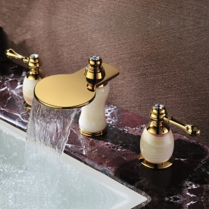 Rolya Luxurious Marble & Golden 8 inch Widespread Bathroom Faucets