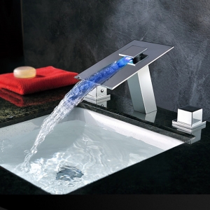 Rolya 2015 New Arrival Widespread NO Need Battery Water Powered Led Light Basin Faucet 