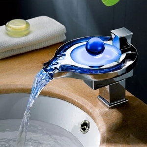 No Need Battery Water powered LED waterfall Faucet Basin Mixer Tap