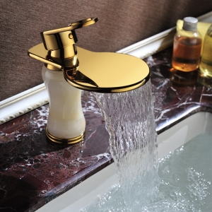 Rolya Marble Stone & Golden Bathroom Sink Faucets