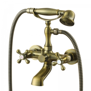 antique brass wall mounted bath mixer with shower head