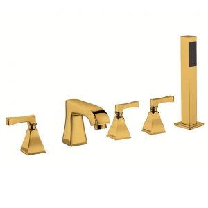 Rolya Luxurious Golden 5PCS Roman Tub and Shower Mixer Faucet Tap