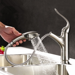 Rolya Nickle Brushed Pull Out Kitchen Faucet Sink Mixer Taps