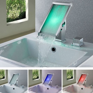 Rolya Panel LED WATERFALL Widespread Lavatory Faucets Basin Taps