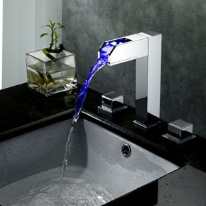 Rolya Double Handles Waterfall Widespread LED Basin Faucets Mixer Tap
