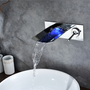 Rolya LED Light Color Change Temperature Sensor Waterfall Bathroom Faucet Basin Mixer Wall Water Tap