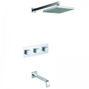 Rolya Luxury 8-inch Square Shower Head Wall Mount Rainfall Bathroom Double-function Shower Faucet Set