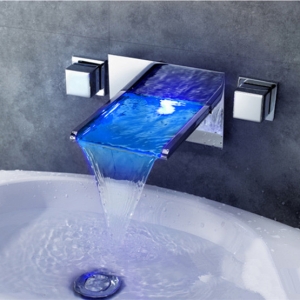 Rolya No Need Battery Water Powered Wall Mounted LED Waterfall Faucet in Chrome