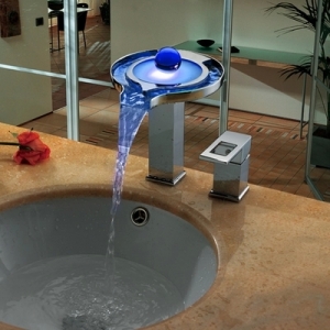 Rolya Round Two Holes Waterfall LED Basin Faucets