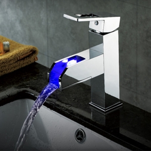 Rolya Square style Waterfall Bathroom Faucet LED Basin Mixer Taps