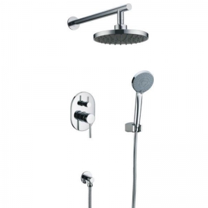 Rolya 8'' Mixer Round Shower Head Single Handle Wall Mount Rain Shower Set Chrome Finish