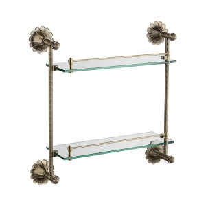 Sunflower Series Antique Brass Old Style Double Levers Glass Bathroom Shelves